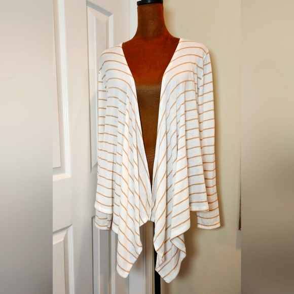 Wet Seal Cream and Tan Striped Waterfall Cardigan NWT Sz LG - Picture 1 of 7